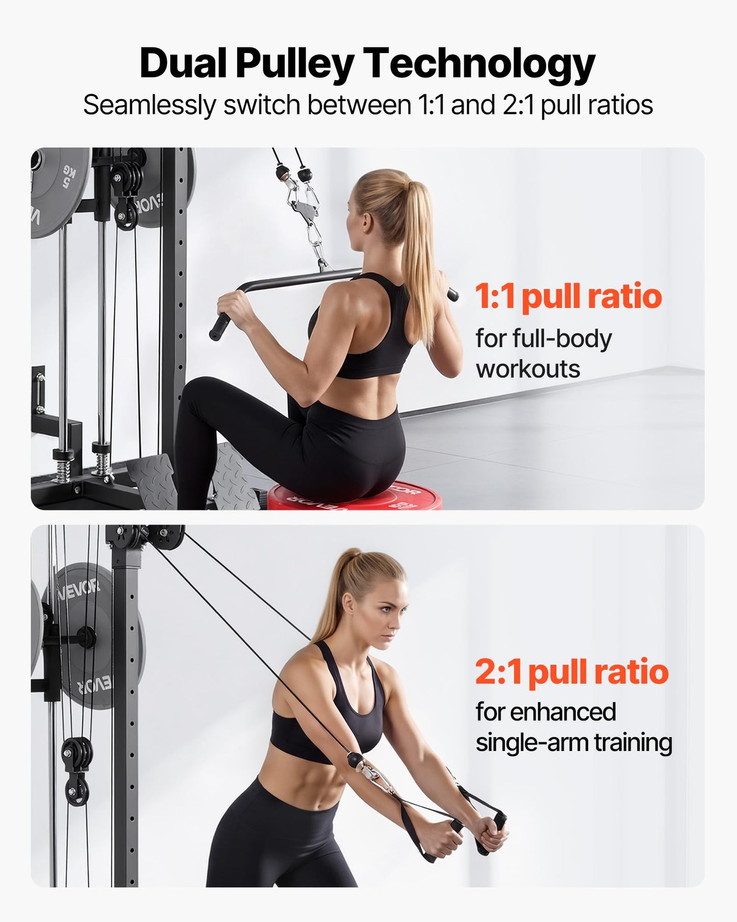 VEVOR LAT Pull Down Machine, 3-in-1 Row Cable Machine, Cable Machines Home Gym with 18-Levels Height Adjustment, Wall-Mount Design, Load 500 lbs LAT Tower for Full-Body Workouts, Single-Arm Training