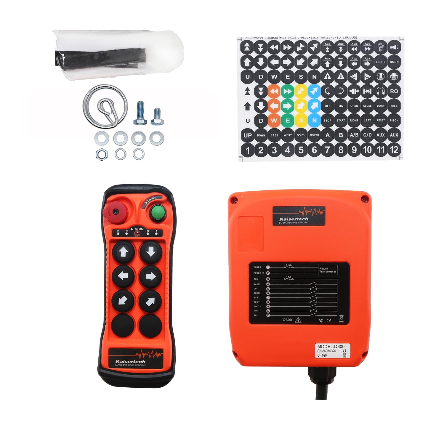 Q600 6 Buttons Industrial Wireless Remote Control, Single Speed Crane Hoist Controller for Electric Hoists, Overhead Cranes, Construction Machinery, Concrete Trucks (Q600-ACDC12-24V 2T1R)