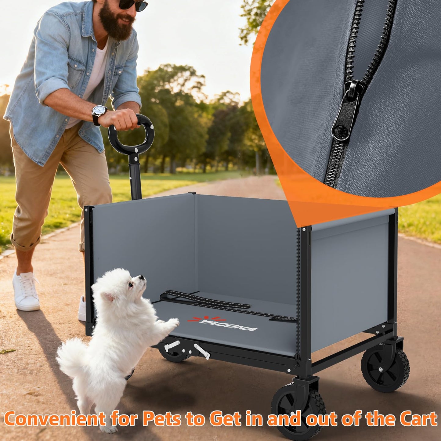 YACONA 3 in 1 Wagons Carts Foldable, 360LBS Lightweight Wagon with All Terrain Wheels, Collapsible Wagon Cart for Grocery, Camping, Beach, Garden & Sports