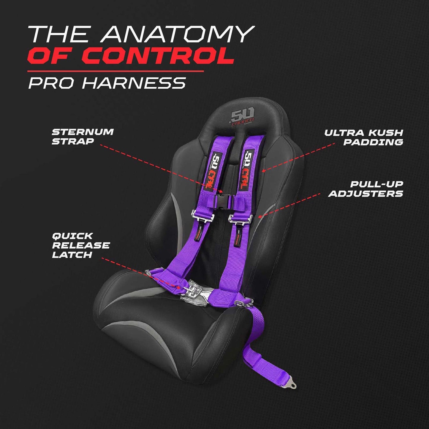 2pc Harnesses for Bucket Seat, quick release Racing Harness with 9 color options, Race Car, UTV, RZR (Purple 4pt, 3 inch) [6008P2]