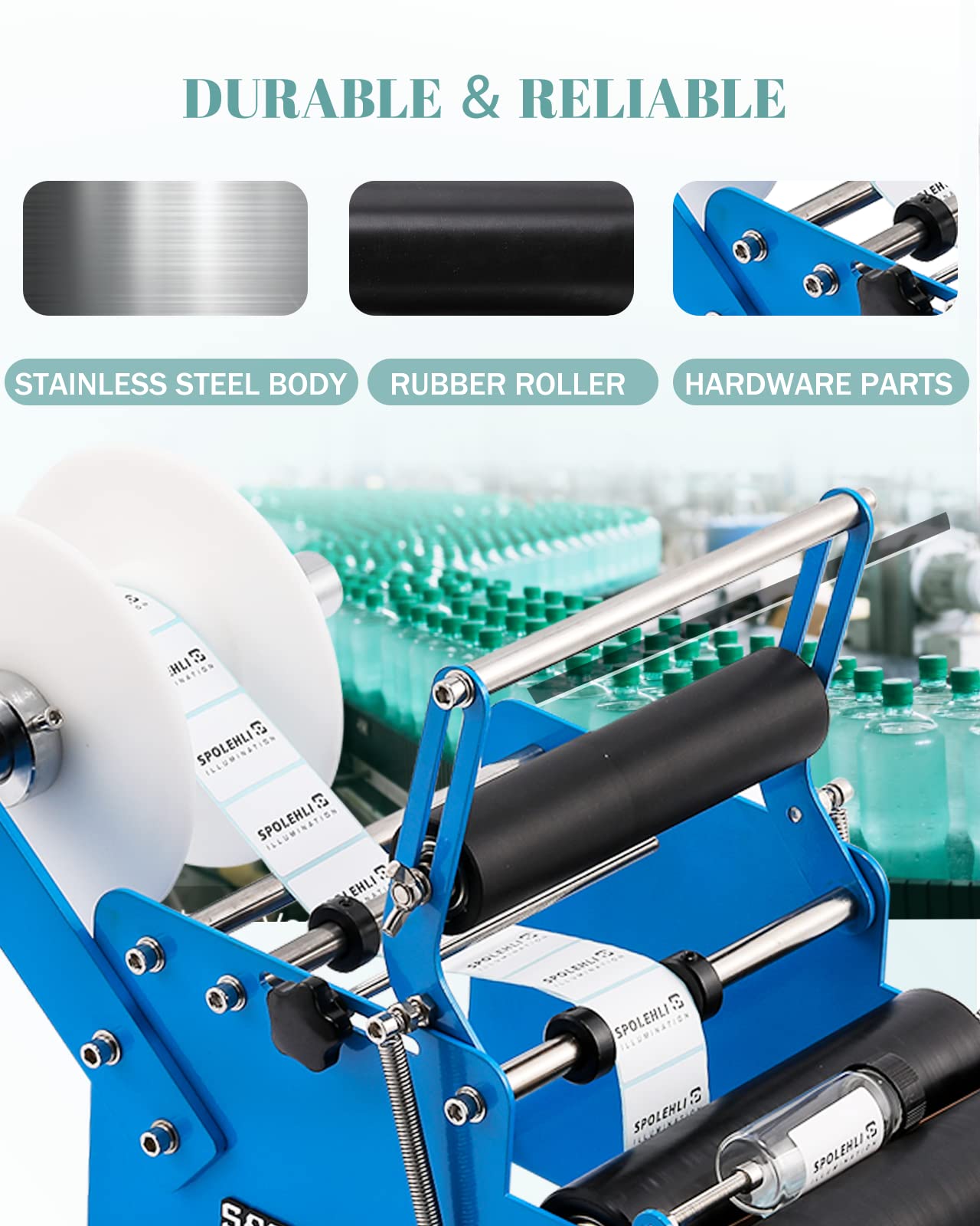 Spolehli Bottle Labeling Machine with Swing Arm, Manual Round Bottle Labeler Label Applicator Adjustable Self-Adhesive Labeling Machine for φ0.6-4.7” Cylinder (with Pressing bar)
