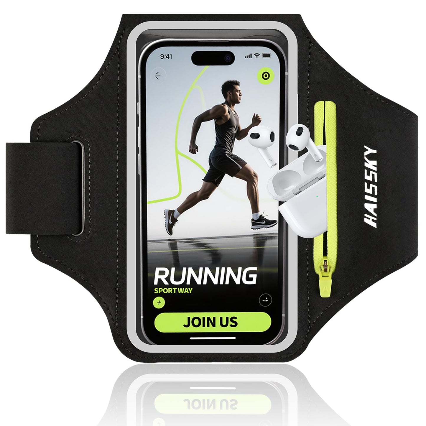 Kebrela Running Armband with Earphone Bag for iPhone 16/15/14 Max/Pro/Plus & Galaxy S20/S10, Touchscreen Compatible, Phone Holder for Running with Card Slot & Key Pockets, Fit Up to 6.9 Phone