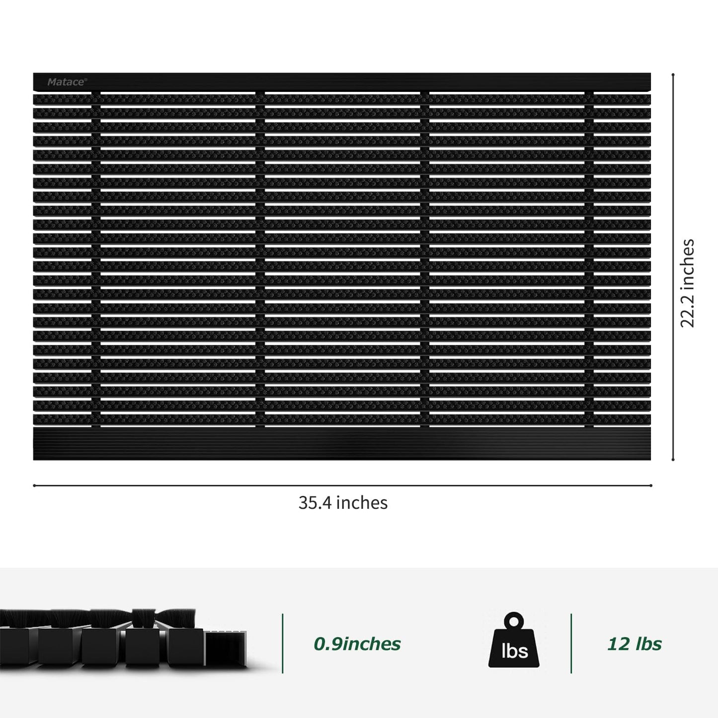 Matace 35.4x22.2 Heavy Duty Aluminum Outdoor Doormat, 100% Nylon Brush, All-Season, All-Weather, Waterproof, Non-Slip, Noiseless, Front Door, Porch, Garage, Mud Room, Patio Entrance Door Mat, Black