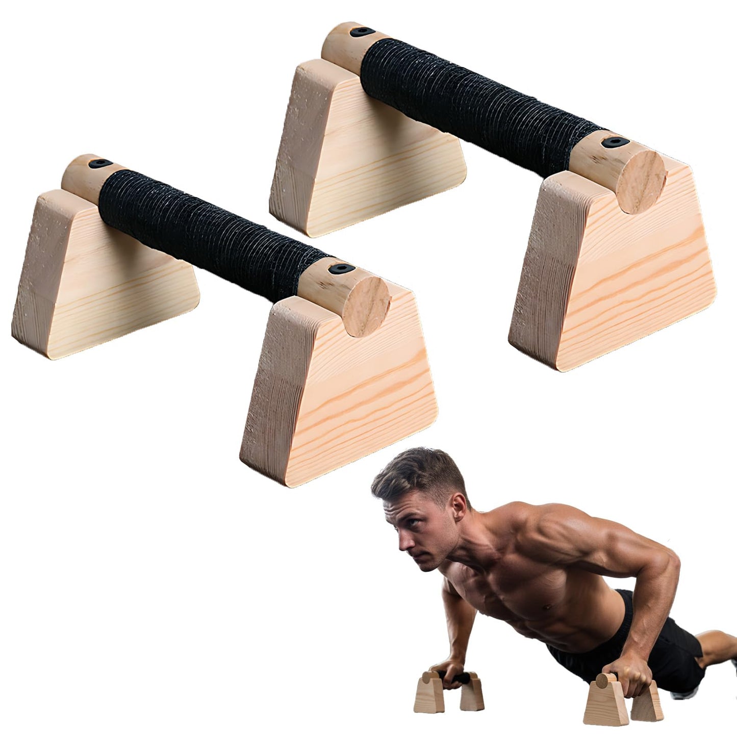Parallettes Bars, 2 Pcs Wooden Calisthenics Equipment with Non-Slip Base for Handstand Training Push Up Bars Calisthenics Bar Joint-Friendly Beech Wood Calisthenics Equipment for Men