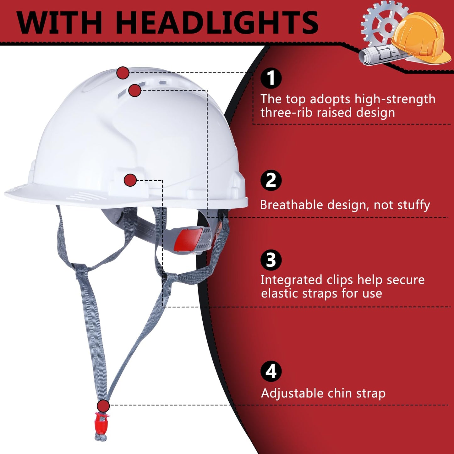 ShinyMatch 40 Pcs 4 Pt. Suspension Hard Hat Bulk Safety Helmets ABS Construction Hardhats Adjustable Ratchet Hard Hats with Vents and Cotton Brow Pad Hard Hats for Men Work Head Protection Supplies