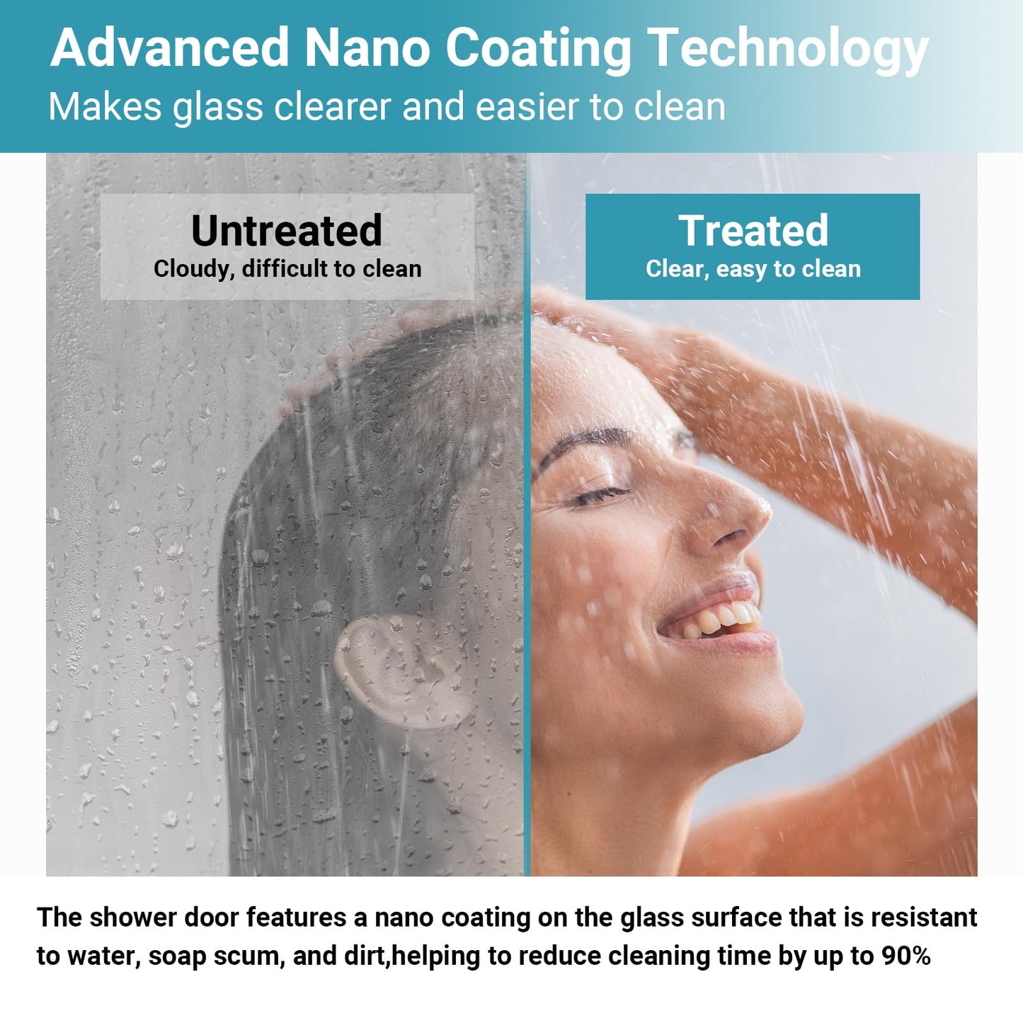 BATHWILLER 44"-48" W x 76" H Double Sliding Shower Door, 5/16" (8mm) Clear Tempered Glass Frameless Shower Door with Nano Easy Clean Coating, Stainless Steel Hardware, Chrome