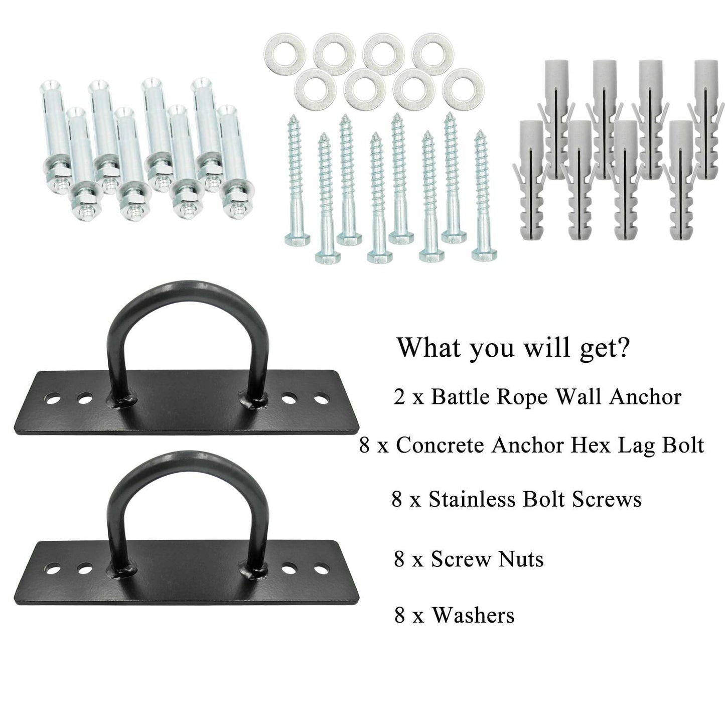 Battle Ropes Anchor Kit, 2 Sets Battle Rope Wall Ceiling Mount Kit Bracket Hook for Suspension Straps Crossfit Gymnastic Rings, Body Weight Strength Training Systems, Yoga Swings Hammocks