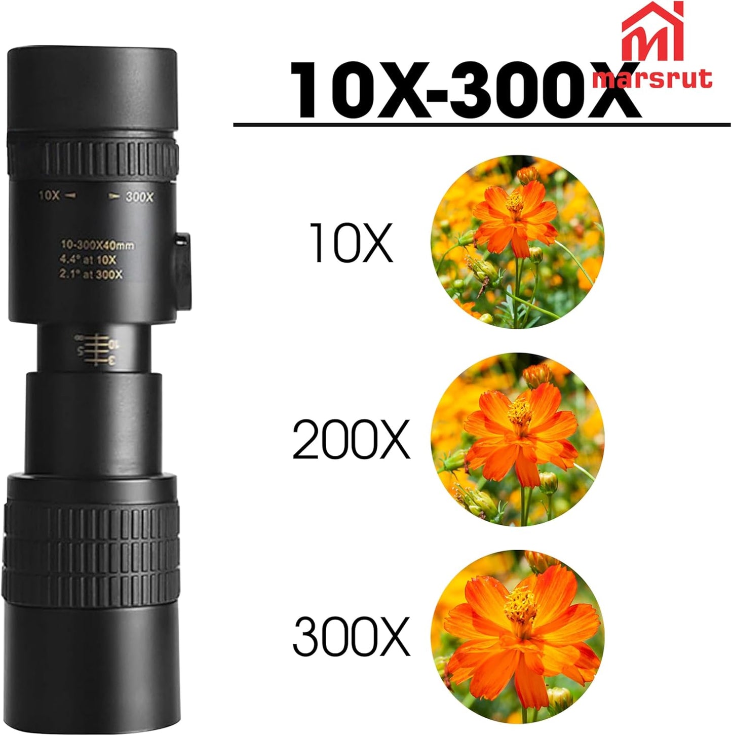 Marsrut 4K 10-300x40mm Zoom Lens for iPhone Android, Compact Monocular Telescope Mini for Stargazing Space Lover Night