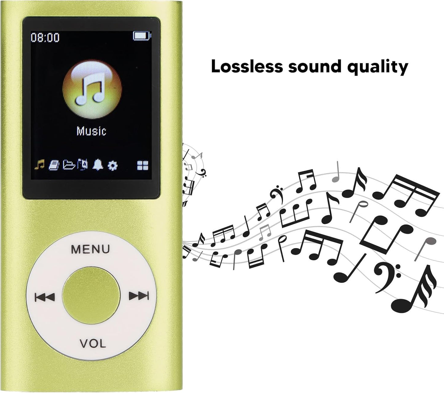 VELATEMOR MP3 8H MP3 1.8 Inch MP3 Portable Music Player, Playtime Mini Player, Lossless Sound Slim LCD Screen Portable
