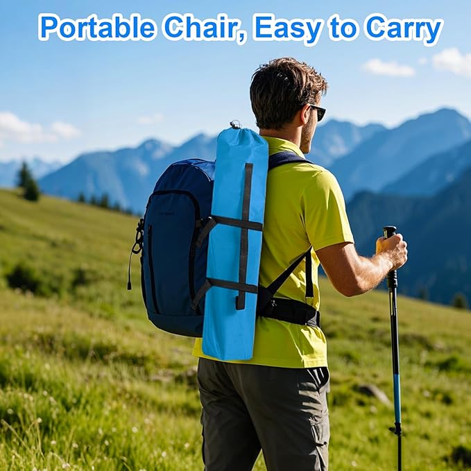 Folding Camping Chair, 225lb Capacity, Includes Cup Holder & Side Storage Bag, 5.5lbs Portable for Beach, Camping, Sport,Blue