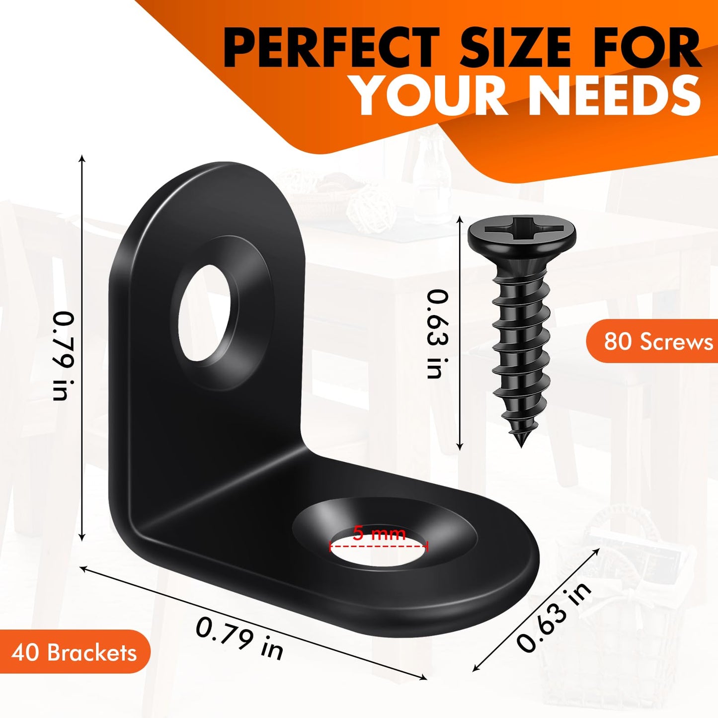 40PCS Black L Bracket Corner Brace, Stainless Steel Corner Bracket, 90 Degree Metal Right Angle Bracket, Small L Brackets for Shelves Wood Furniture Cabinet Drawer with 80PCS Screws (0.79 x 0.79 in)