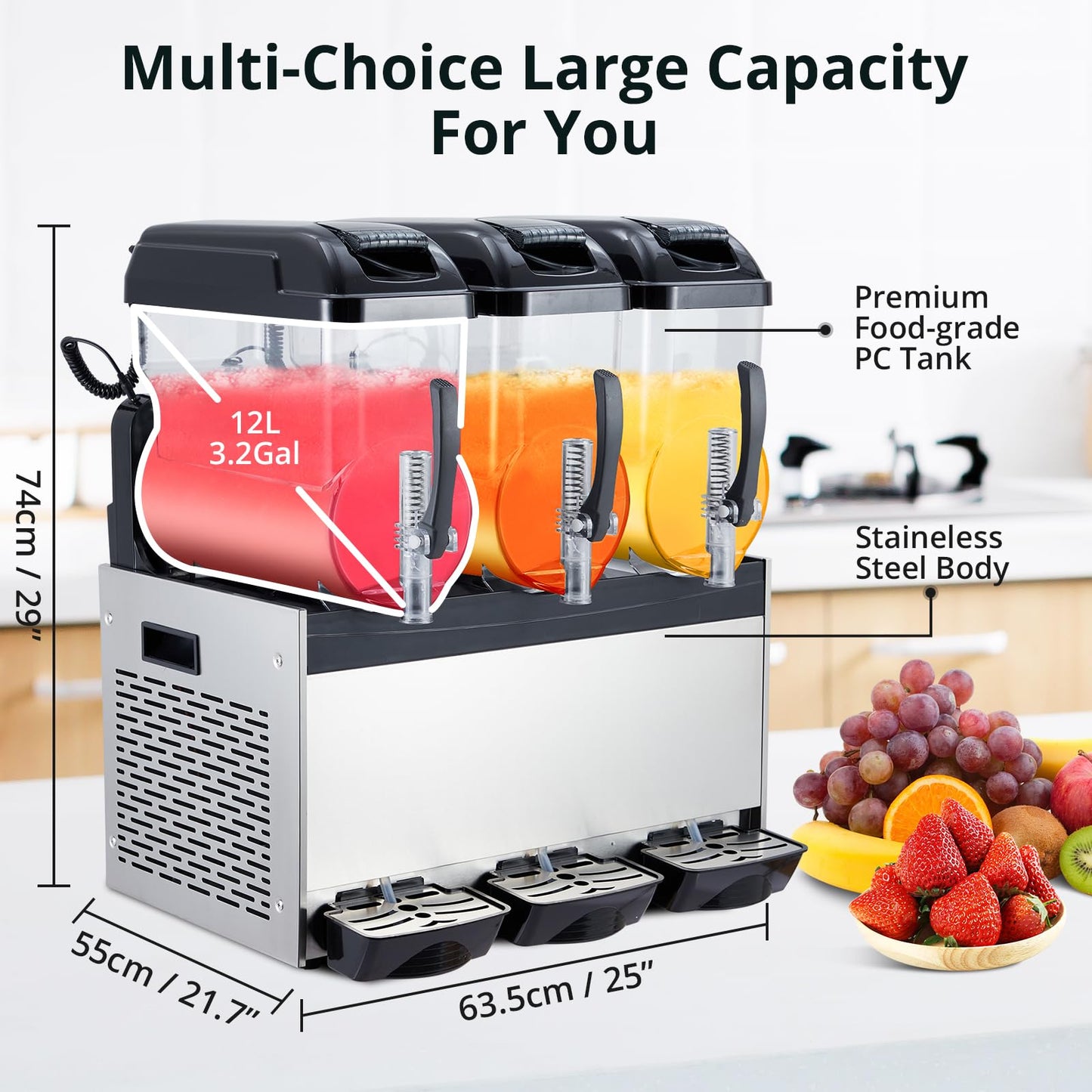 Garvee Commercial Slushy Machine, 36 L/9.6 gal Frozen Drink Margarita Machine Smoothie, Self-Cleaning, 860W Stainless Steel Slushy Machine for Snow Melts, Cocktails, Homes, Coffee Shops, Restaurants