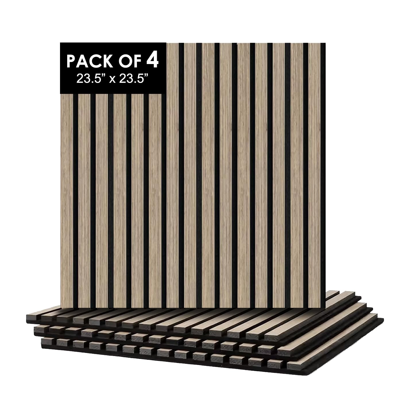 CONCORD WALLCOVERINGS ™ Fluted 3D Slat Acoustic Wall Panels – Interior Wooden Sound-Absorbing Veneers for Noise Reduction & Soundproofing - 23.5" x 23.5" (Pack of 4, Covers 15.2 Sq Ft) - Silver Ash