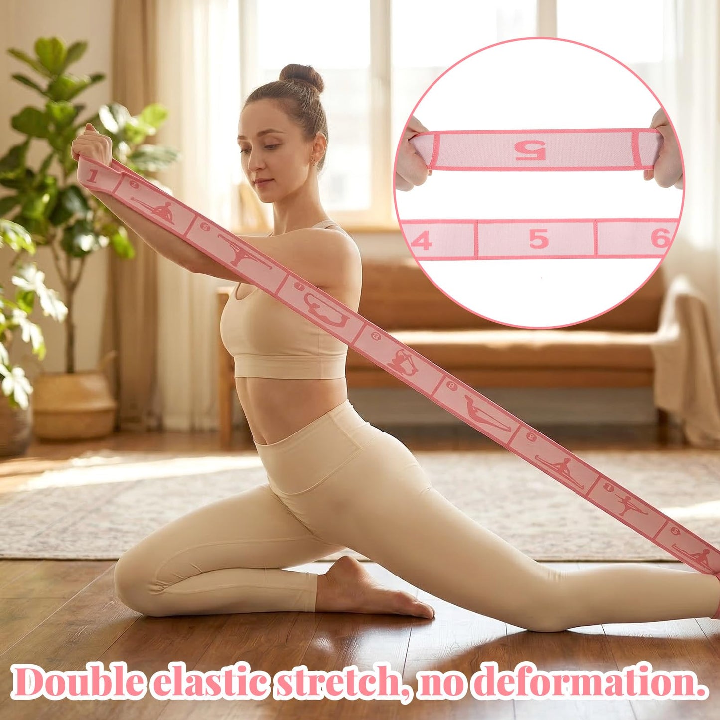 11 Loops Stretch Strap Gymnastics Loop Multi Loop Stretching Band Stretching Strap Yoga Dance Loops Band Yoga Straps for Stretch Pilates Dance Ballet Fitness Gymnastics Exercise (Pink)