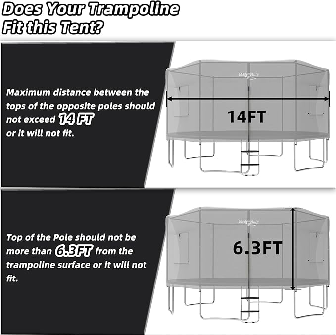 Gardenature 10FT/12FT/14FT Trampoline Tent(Tent Only), Fit Round Trampolines, Shade Cover with LED Light, Outdoor Trampolien Accessories, Anti-Tear