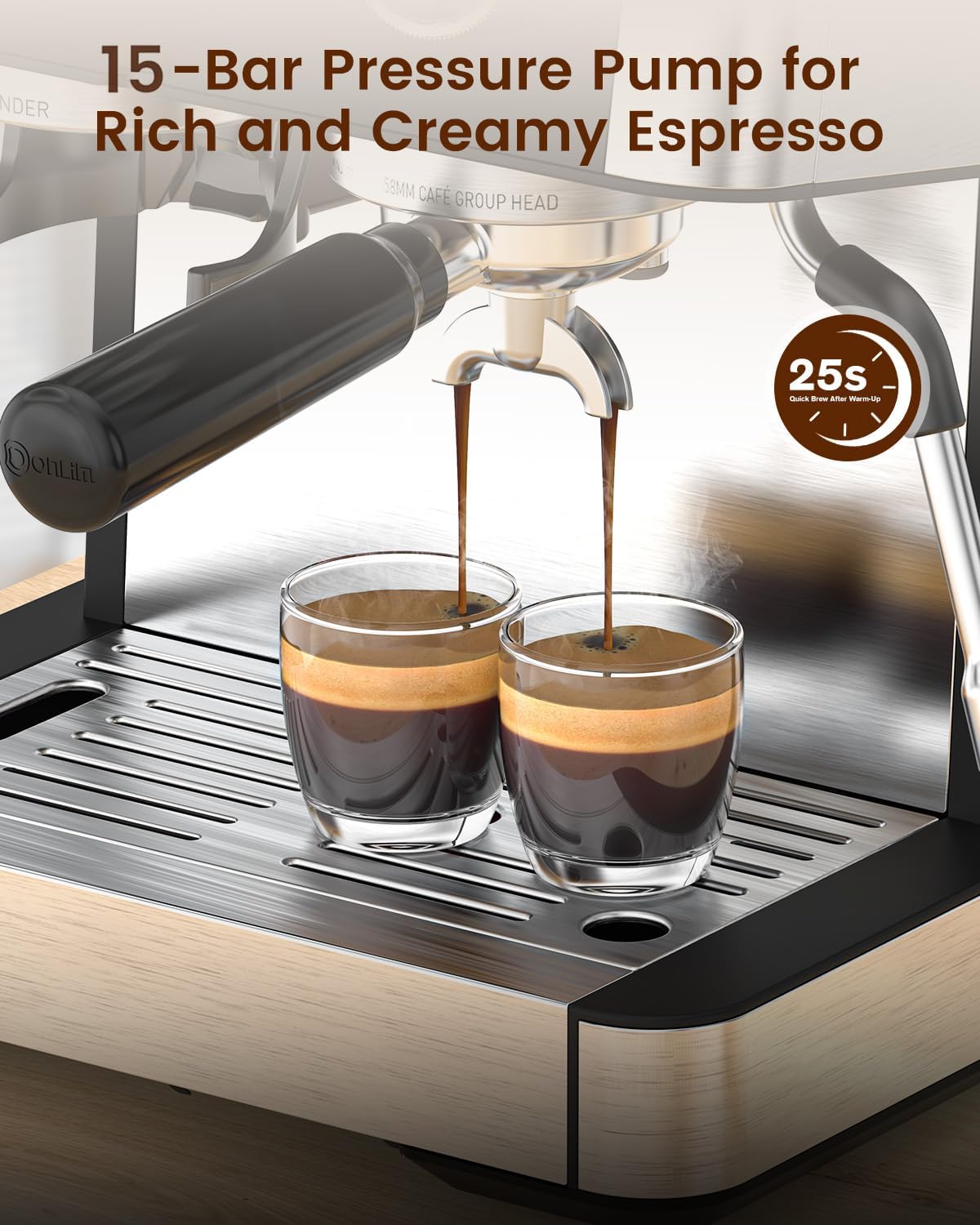 Electactic Espresso Machine with Grinder, 15 Bar Expresso Coffee Machines with Milk Frother Steam Wand, Professional Espresso Maker with Removable Water Tank, Cappuccino & Latte Machine for Home