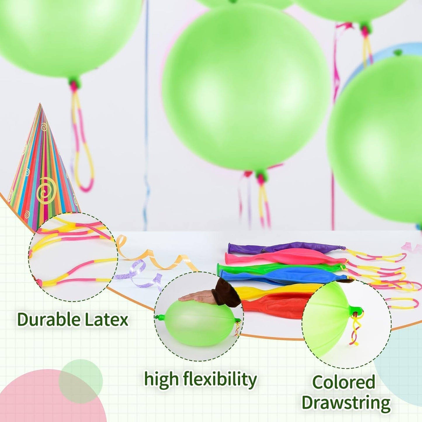 Punch Balloons by Green - 36 Pcs with Rubber Band Handle for Easy Grip | Perfect for Kids’ Birthday Parties & Outdoor Play