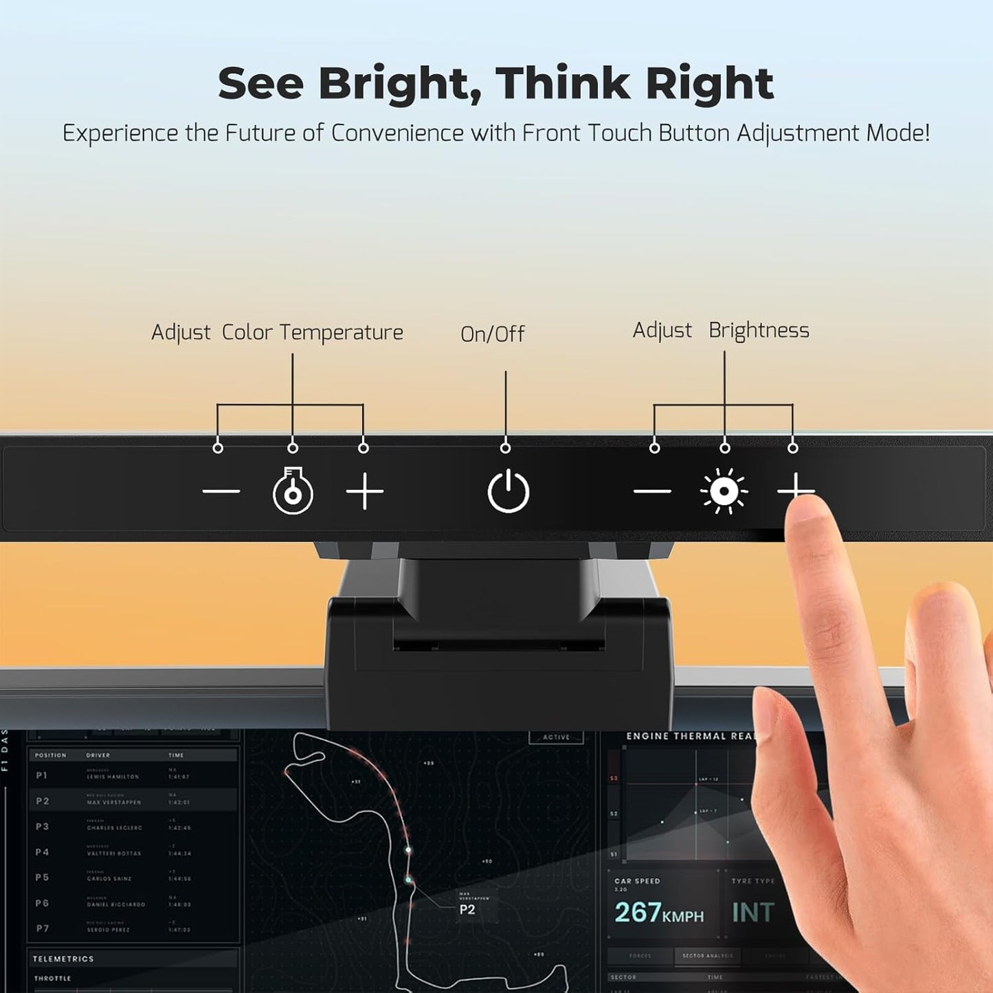 Dimming 5 Monitor Light Bar, Computer Monitor Lamp, Memory Stepless Touch Control Screen Light Bar, Color Temperatures