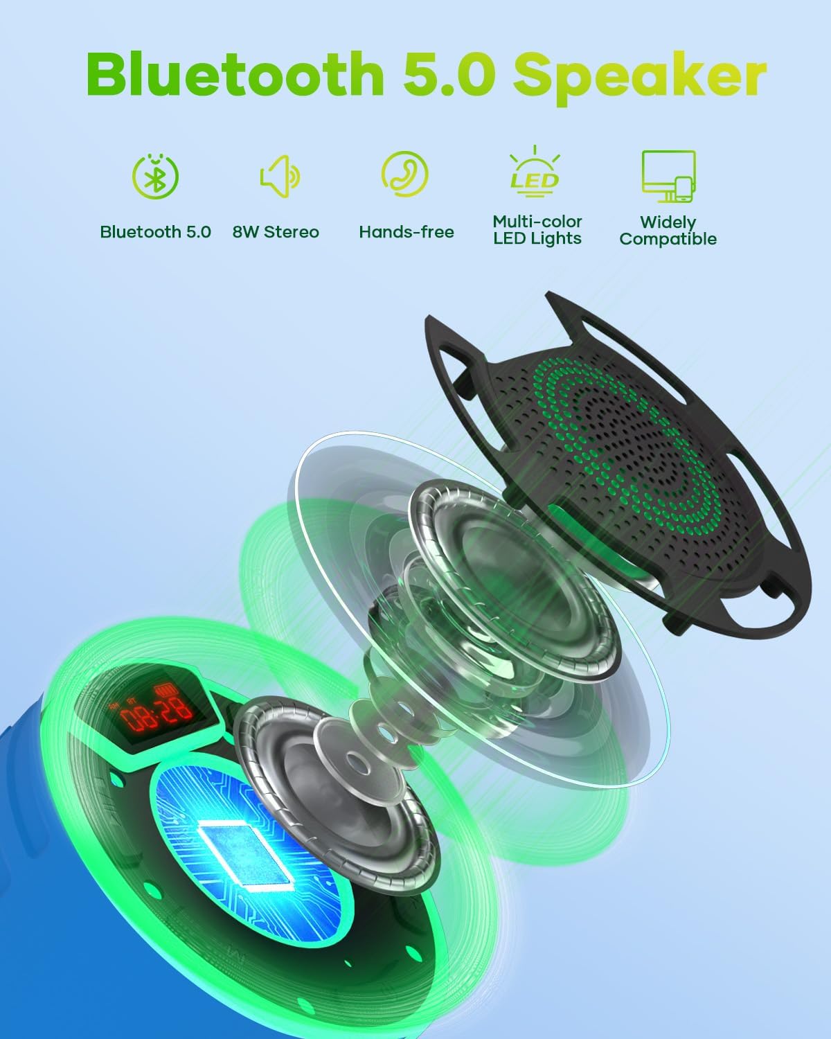 ssouwao IPX7 ssuowao Bluetooth Shower Speaker, Waterproof Portable Speakers with LED Display, FM Radio, Suction Cup