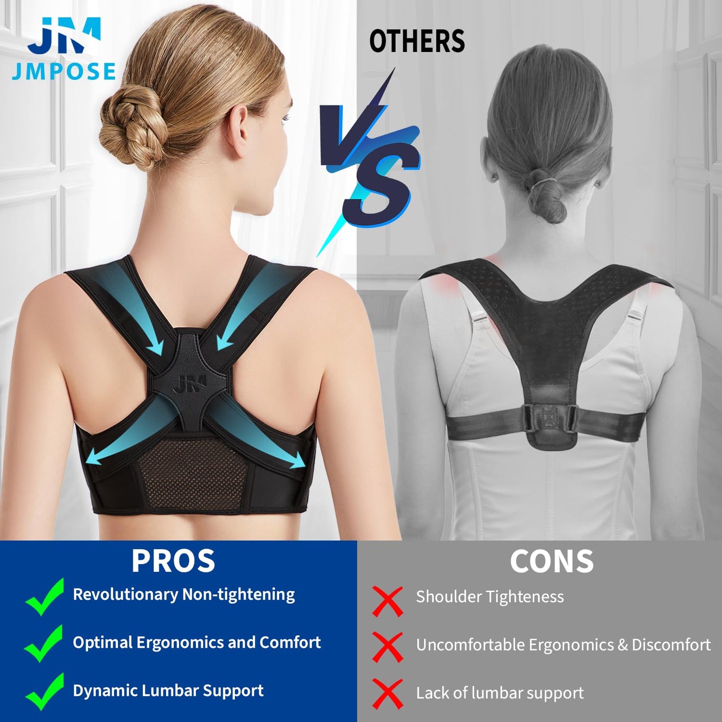 JMPOSE Posture Corrector for Back Support: Adjustable Shoulder Posture Brace for Men and Women (Black, Large/X-Large)
