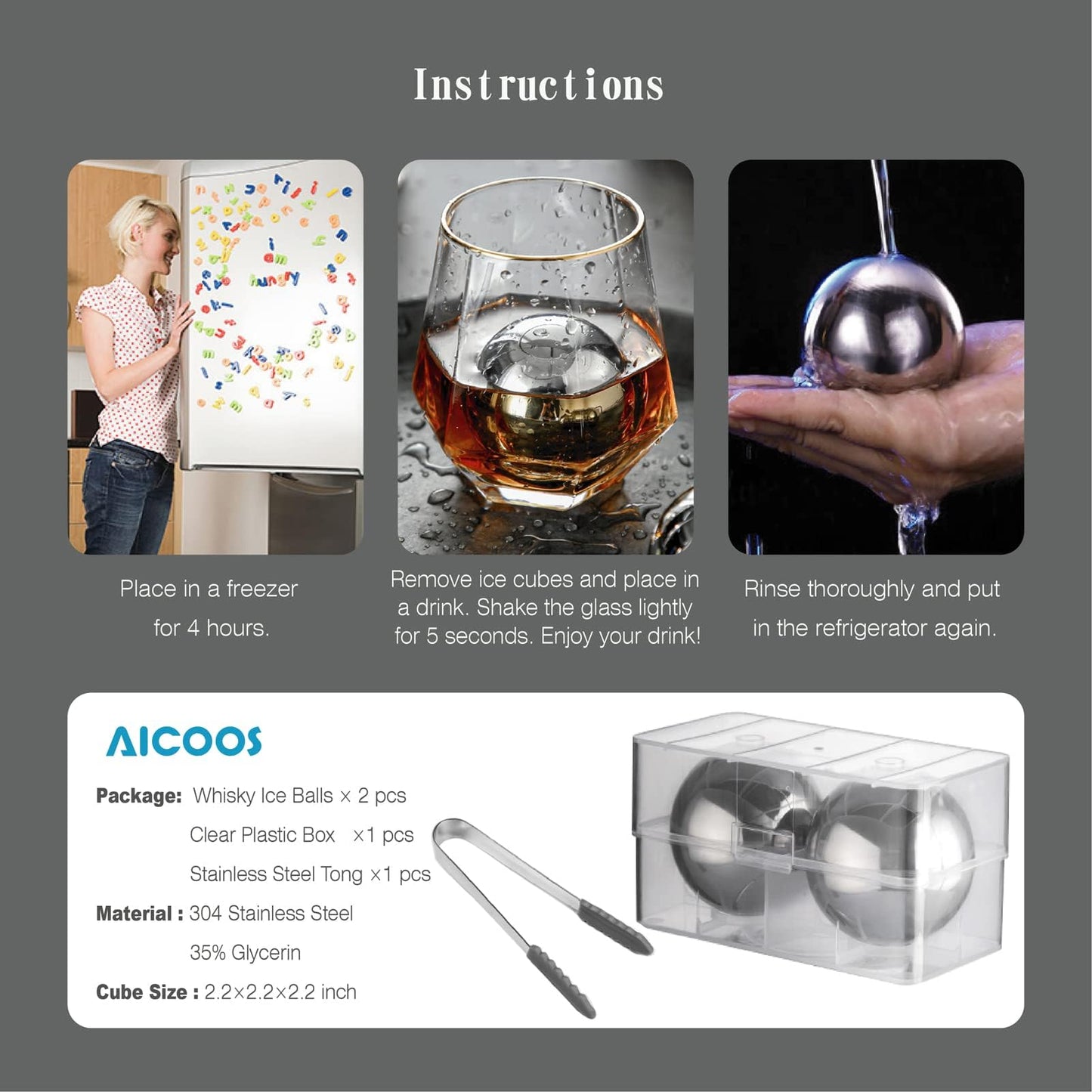 Reusable Metal Ice Cubes for Drinks - Stainless Steel Ice Round Balls, for birthday gifts for men, boyfriend and housewarming gifts