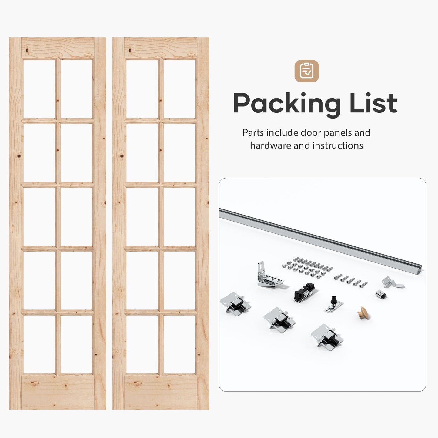 EaseLife Bifold Closet Door,for 42in x 80in (Double 21x80) Opening,French Glass Barn Doors with 3.5FT Concealed Bi-Fold Sliding Hardware Kit Included,Preassembled Door,Easy Install,DIY staining