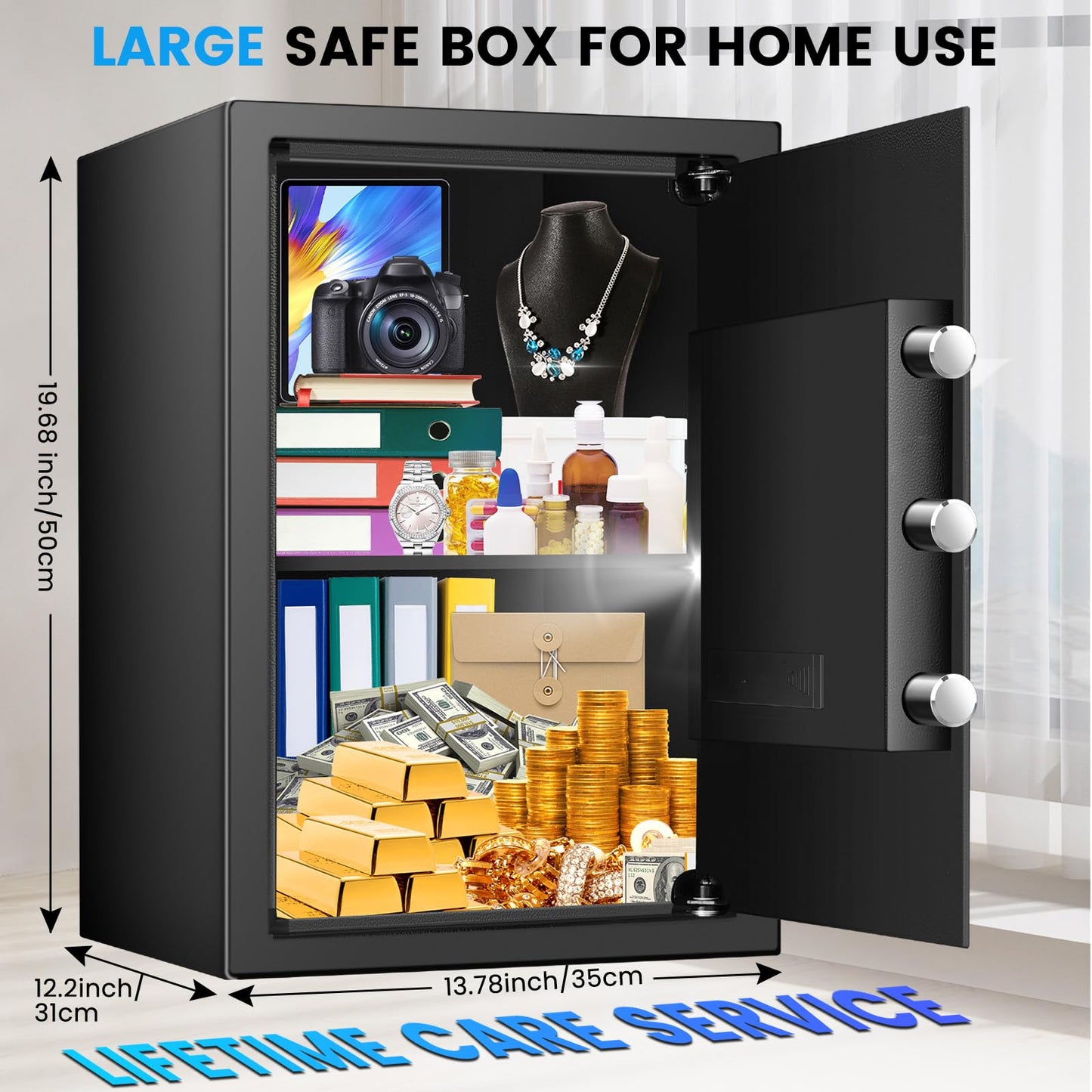 [19.7" Tall] Safe Box, 3.5 Cuft Home Safes with Fireproof Waterproof Bag, Security Digital Safe for Home with Programmable Keypad Keys, Smart Alert, Mute Mode, Anti-theft Document Safe for Valuables