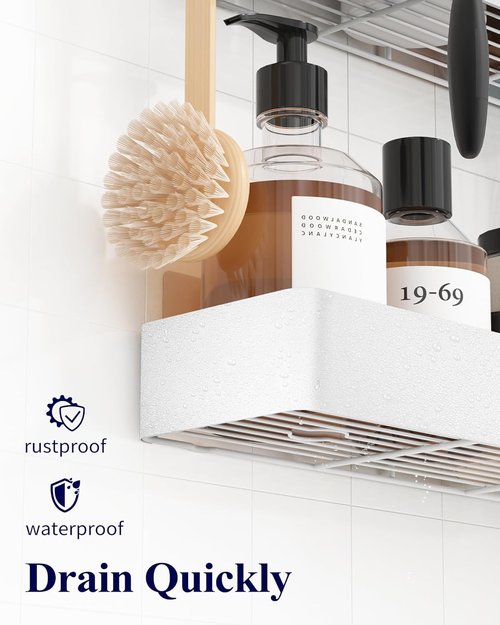 Kitsure Shower Caddy - Rustproof Metal Adhesive Organizer for No-Drill Bathroom Storage | 2 Pack, White, XX-Large