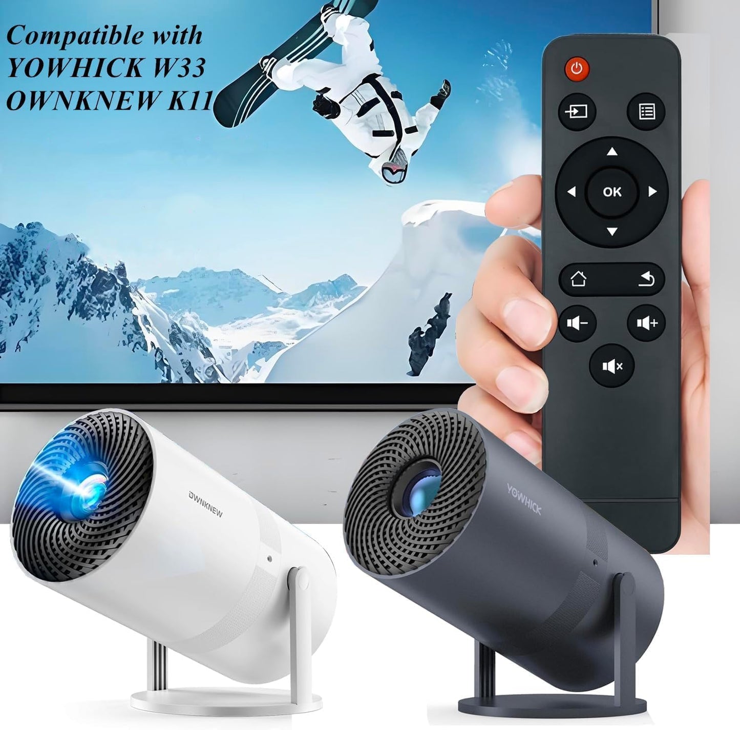 AWO AK-69,OWNKNEW K11,YOWHICK W33 Replacement Remote Control Compatible for PANSEBA Portable Mini Movie Projectors