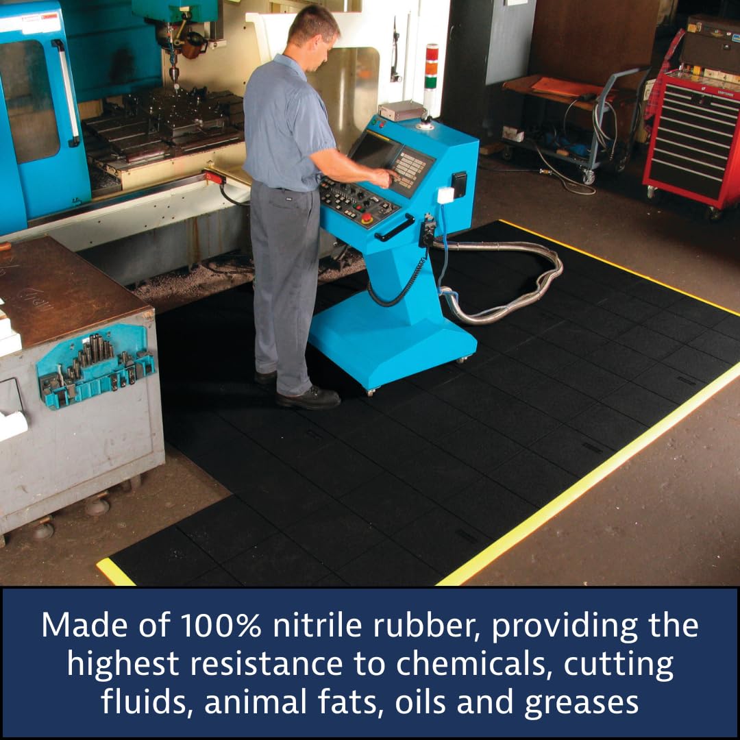 NoTrax Fire Retardant Anti Fatigue Mat Interlocking Floor Tiles - Black 3'x3' Modular Standing Pad Puzzle Mats Designed for Custom Stress Mats for Standing at Work - 1 Tile - Rubber - 656SFR33BL