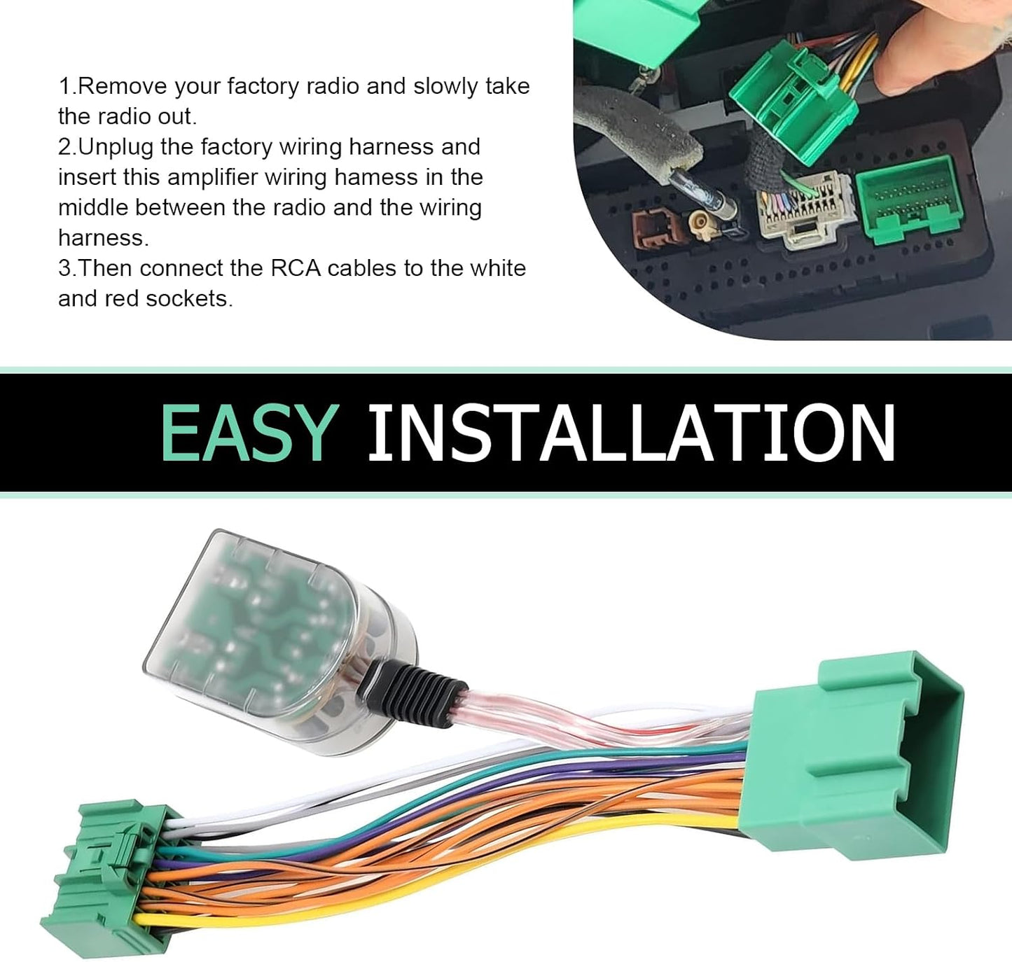 CyperFair K-103A Add A Subwoofer Amplifier Wire Harness, Plug and Play High-to-low Wiring Harness Impedance Converter