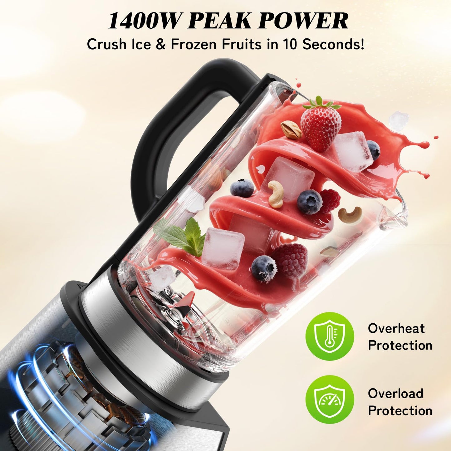 HoninJoy Blenders for Kitchen, Countertop Smoothie Blender with 51oz Glass Pitcher, Grinder & To-Go Cup Combo, 10 Speeds Digital Touchscreen Blender for Smoothies, Shake, Crush Ice, Dishwasher Safe
