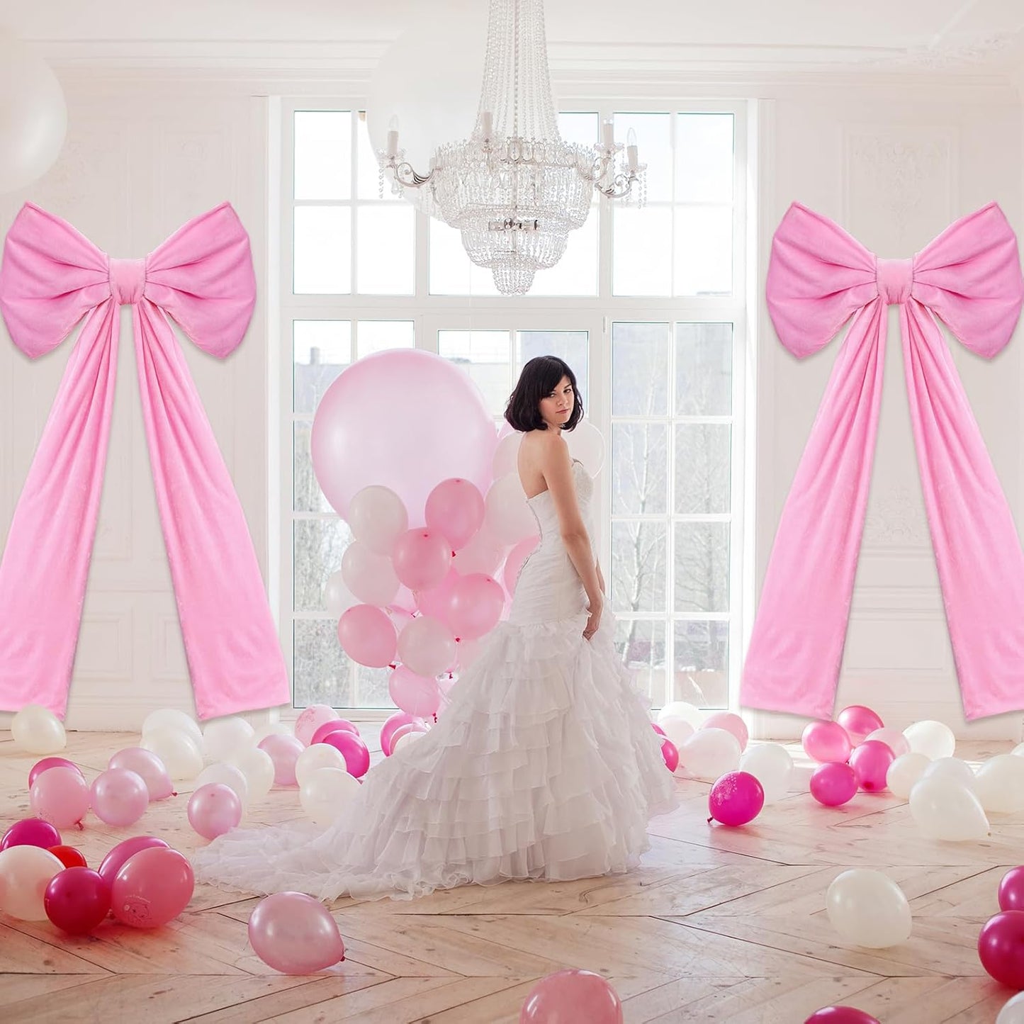 Skiennix Large Pink Velvet Bows - 24 x 52 Inch Christmas Tree Topper & Wedding Decor