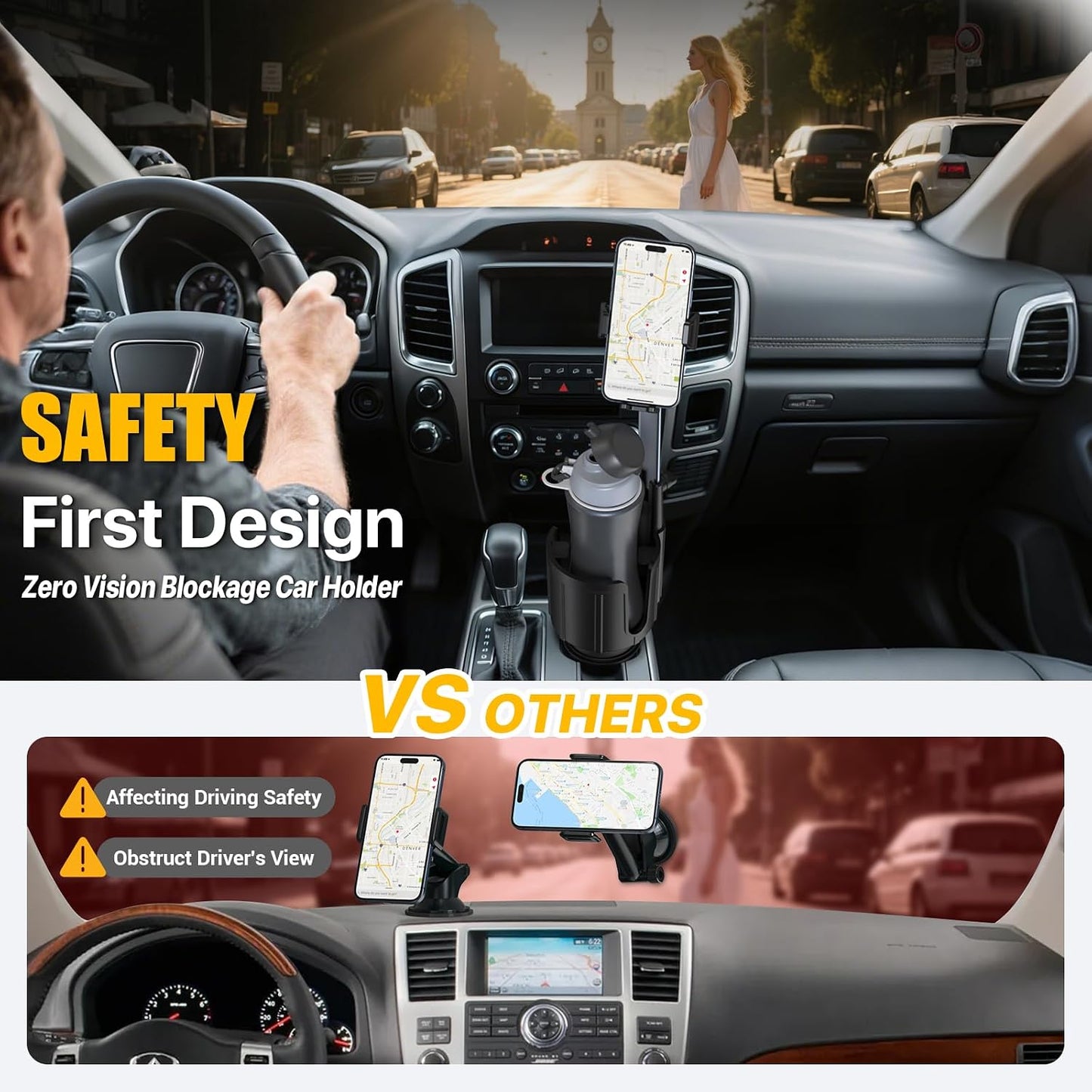 AKREDERY 2-in-1 Car Phone Mount with Cup Holder Expander - Upgraded Anti-Shake Cup Phone Holder for SUVS Trucks