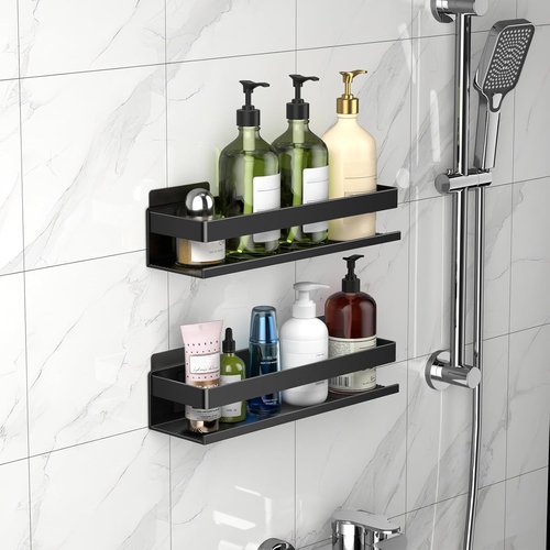 Aluminum Shower Caddy 2-Pack - Sturdy Wall-Mounted Bathroom Storage Rack | No Drilling, 11.8in