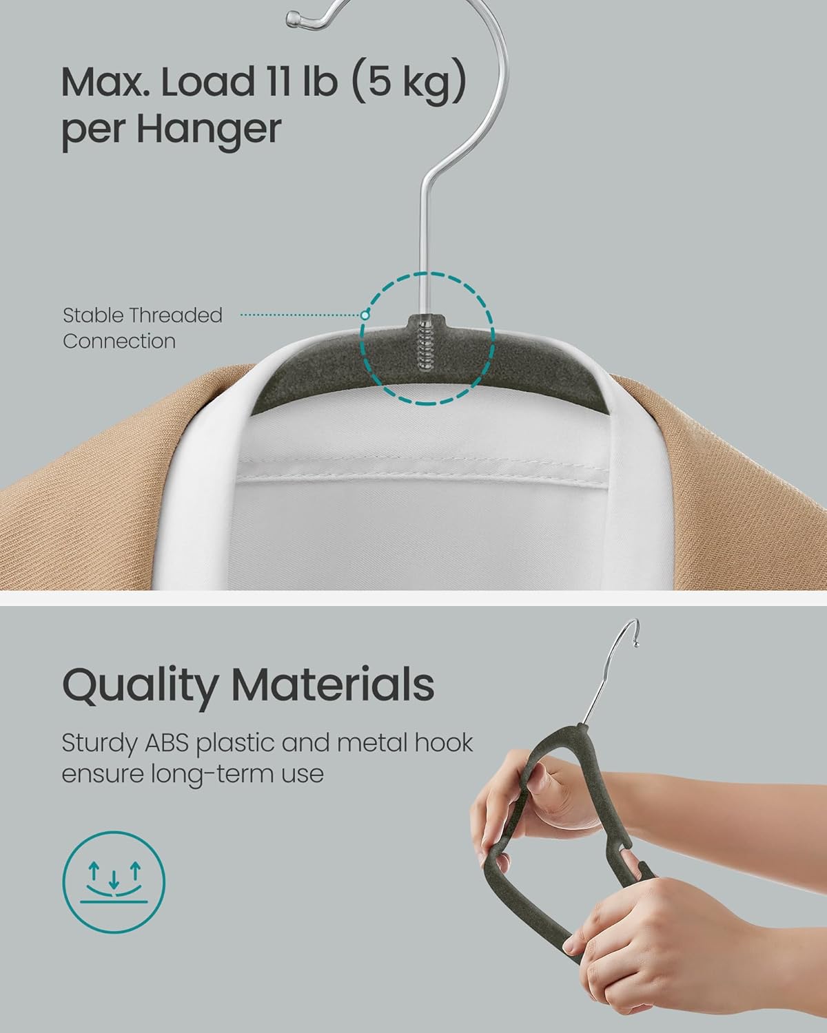 SONGMICS Velvet Hangers - 50 Pack Non-Slip Clothes Hangers with 360° Swivel Hook | Gray, 17 x 8.3 Inches