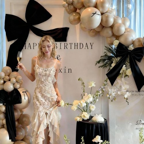 Black Bow Decor | 2-Pack Large & Small Coquette Wall Backdrop for Valentine's Day & Weddings