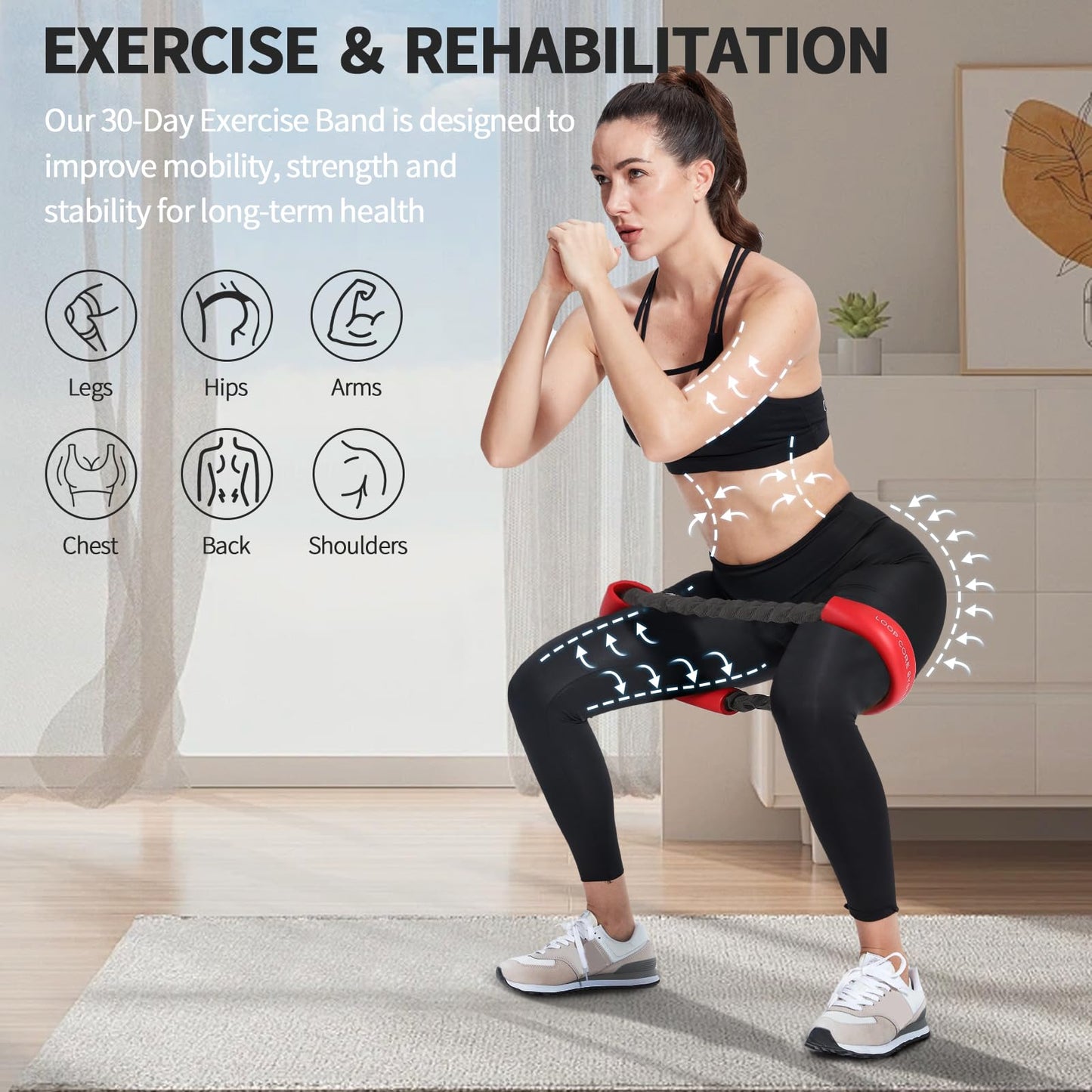 Hip & Core System, Resistance Loop to Stretch, Core Fitness Glute Workout Bands (3pcs Set and 5 mini Resistance Bands)