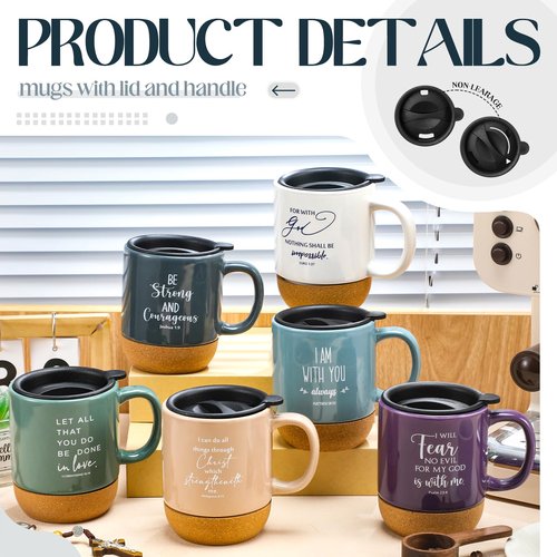 FillTouch 6 Pcs Mothers Day Christian Gifts Mug Bulk 15 oz Religious Cups Cork Bottom Coffee Mugs with Verses Inspirational Gifts for Women Men Bible Study Group Member Church Favors