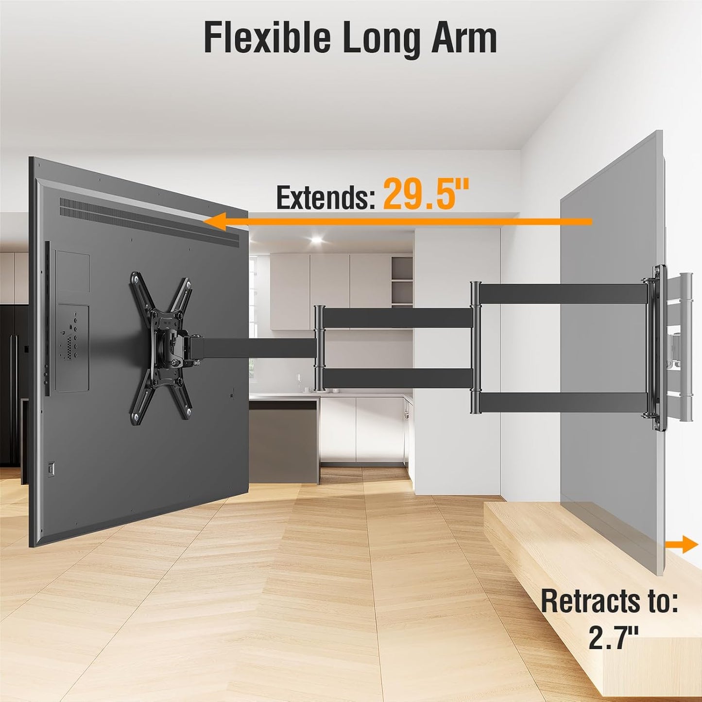 ELIVED 14-42 Inch 29.5 Inch 200x200mm, 44 lbs. Long Arm TV Wall Mount for Most tvs & Monitors, Long Extension TV Mount