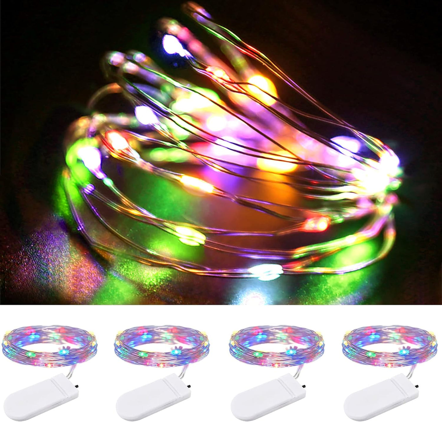 ZPH Fairy Lights - 4-Pack Battery Powered Waterproof String Lights | 3.3ft Silver Wire with 10 LEDs for Weddings & Crafts