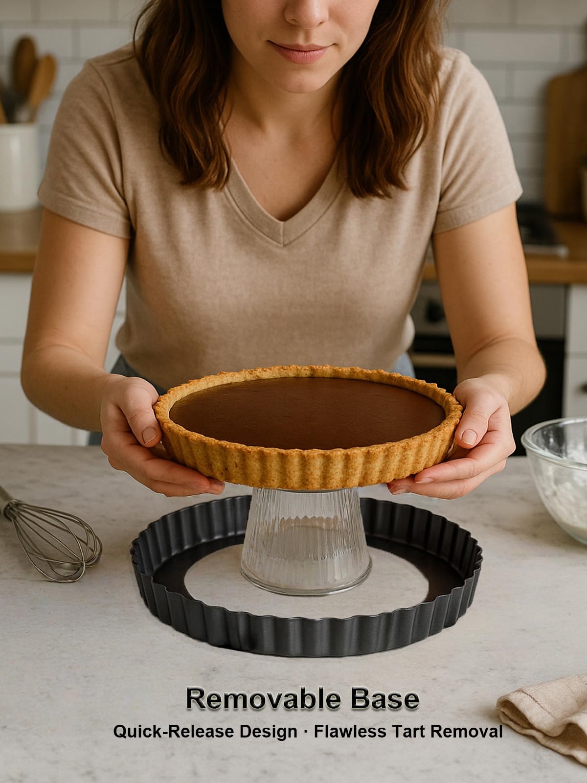 Yamteck 9 Inch Quiche Tart Pans with Pie Cake Server. Removable Bottom, Non-Stick Coating, Rugged Carbon Steel for Tart Quiche Baking. Gift for Women Wife Christmas Thanksgiving Party Festival Family