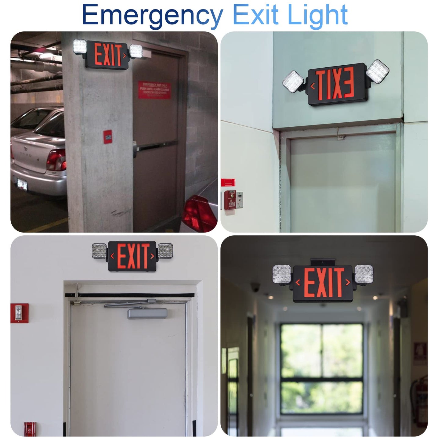 GZRUIYANG Black Housing Exit Sign With Emergency Lights Red, LED Exit Light With Battery Backup, UL 924 Certified, AC 120/277V, Commercial Lights Combo for Business - 2 Pack