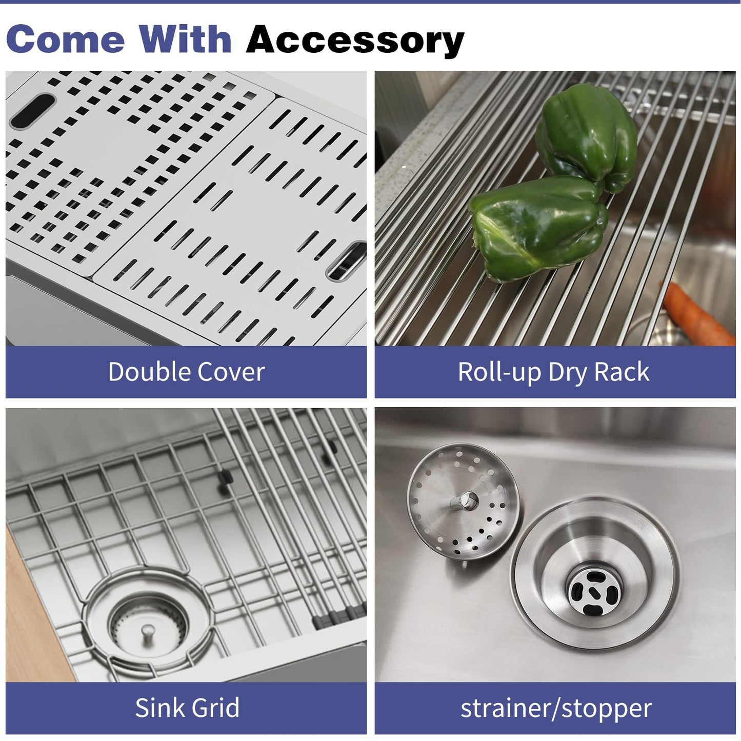 24x18 Inch Kitchen Sink With Dual Cover-Stainless Steel Undermount Single Bowl Kitchen Sink Built-in Ledge Drop In Workstation Sink Fully Covering Sink To Create Temporary Workspace/Drainage Area