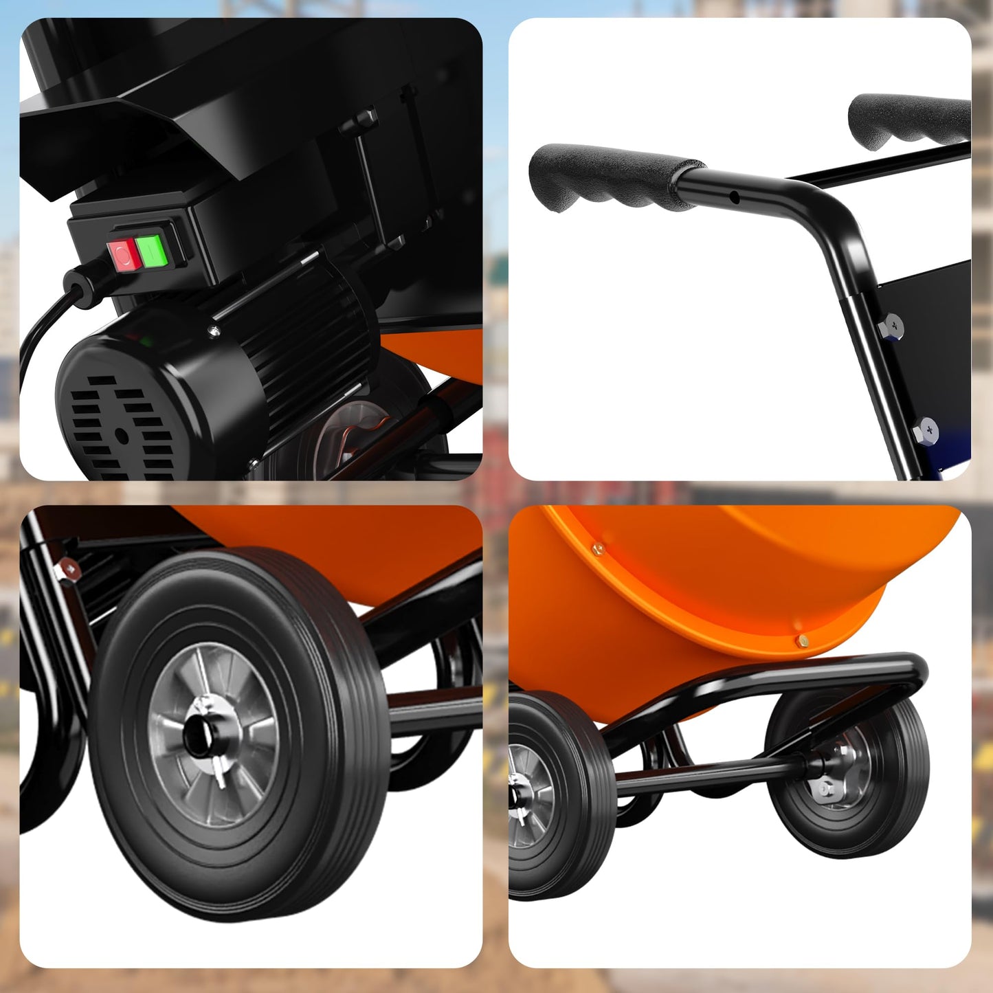 SILVEL 5.3 Cu.Ft. Cart-Mounted Concrete Mixer with Stand– 750W 1HP Electric Cement Mixer, Heavy Duty Mixing Machine for Mortar, Stucco & Grout, Orange