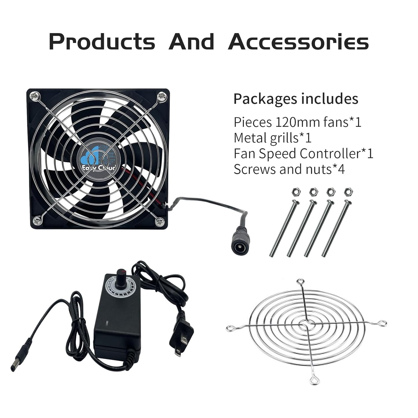 120mm 120V 110V 220V 12V Computer Fan with AC Plug, Variable Speed Axial Muffin PC Fan with Controller Small Case