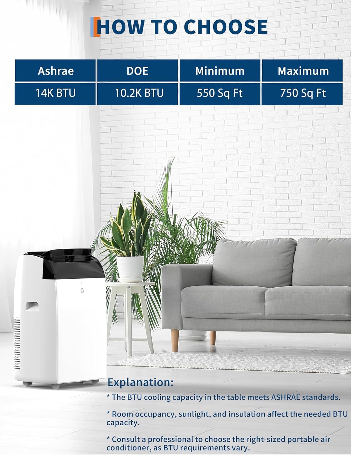 14000 BTU Portable Air Conditioners 3 in-1 Portable AC Unit, Cools Up to 750 Sq Ft, LED Touch Panel & Remote Control | Installation Kit Included | 3 Speed, Auto Swing, 24H Timer, for Large Room
