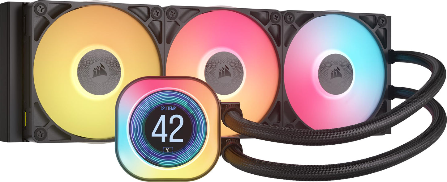 CORSAIR Titan 360 RX LCD Liquid CPU Cooler, 360mm AIO, Low-Noise FlowDrive Cooling Engine, Intel LGA 1851/1700 & AMD AM5/AM4, 3X RX120 RGB Fans, System Hub Included, Black