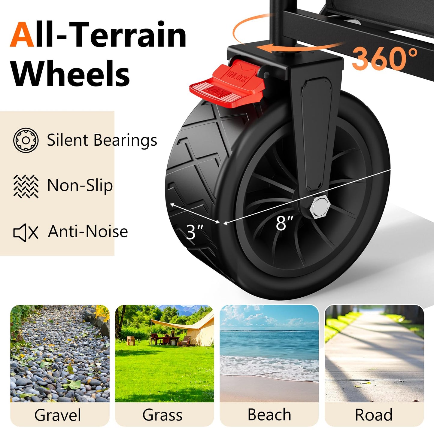 3 in 1 Collapsible Wagon with 300lbs Weight Capacity,150L Heavy Duty Utility Cart with Removable Canopy,with Big All-Terrain Beach Wheels & Drink Holders,Black