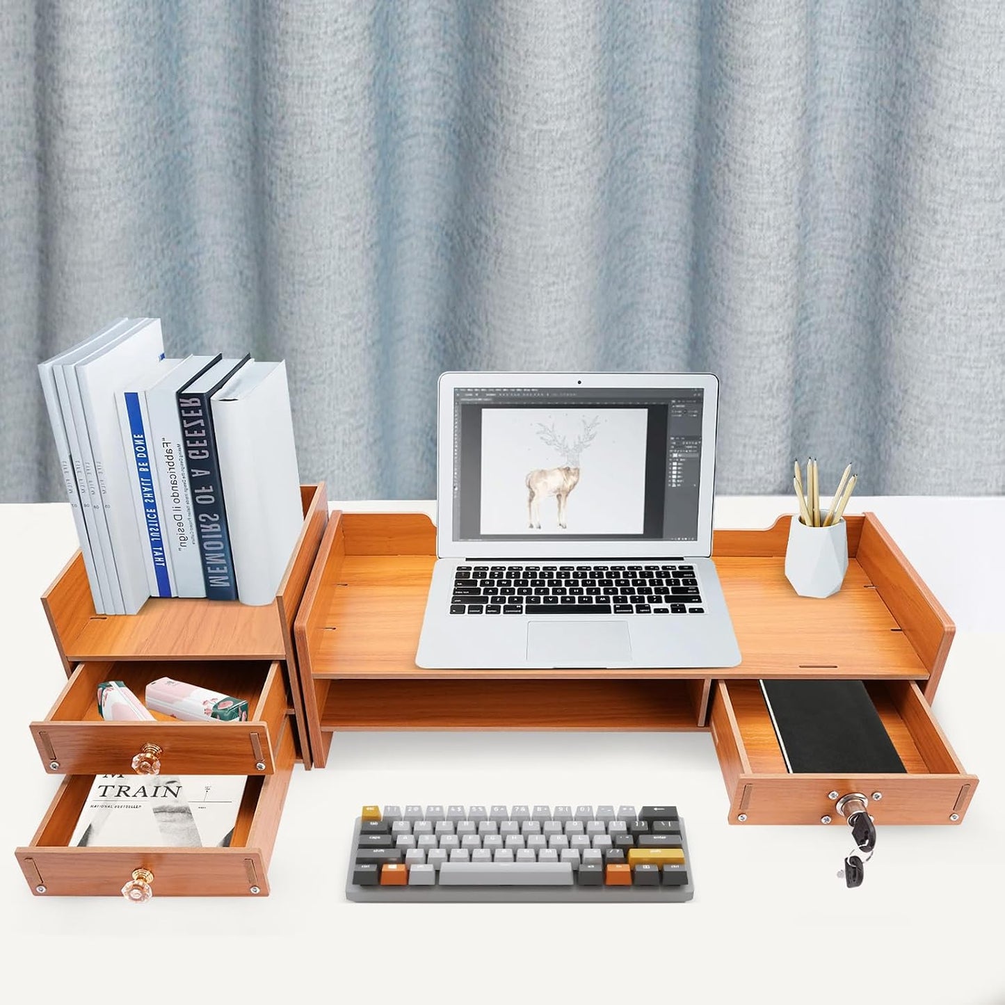 WDZCZDoo 11.02lbs Computer Monitor Stand, Computer Rack with Storage, Wooden Laptop Monitor Stand, Wood Desk Organizer